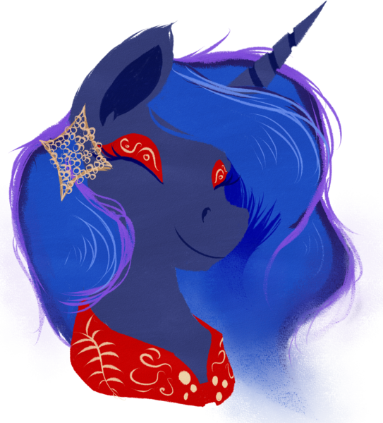 Size: 1132x1250 | Tagged: safe, artist:thatonegib, derpibooru import, princess luna, alicorn, bust, eyes closed, image, lunar new year, png, portrait, smiling, solo