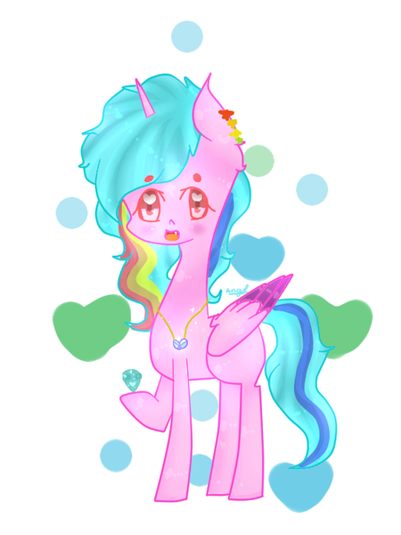 Size: 540x720 | Tagged: safe, artist:magicangelstarartist, derpibooru import, oc, unofficial characters only, alicorn, pony, female, gem, image, jewelry, mare, multicolored hair, necklace, png, simple background, solo