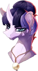 Size: 846x1580 | Tagged: safe, artist:thatonegib, derpibooru import, oc, unofficial characters only, original species, shark, shark pony, bust, gills, hair bun, horn, image, jewelry, looking at you, multicolored hair, necklace, png, portrait, solo, unamused