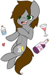 Size: 485x730 | Tagged: safe, artist:starstrucksocks, derpibooru import, oc, oc:sweet cheeks, unofficial characters only, pony, alcohol, eyes open, female, grey oc, heart, image, mare, open mouth, png, simple background, solo, transparent background