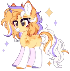 Size: 2034x2064 | Tagged: safe, artist:mint-light, derpibooru import, oc, unofficial characters only, unicorn, colored hooves, commission, ear fluff, female, horn, image, looking to the left, multicolored hair, multicolored mane, palette, palomino, png, sideways glance, signature, simple background, smiling, solo, stars, transparent background, unicorn oc