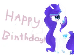 Size: 1024x768 | Tagged: safe, artist:magicangelstarartist, derpibooru import, oc, oc:windy cloud, unofficial characters only, pony, unicorn, birthday, female, image, jpeg, mare, side view, simple background, solo, watermark