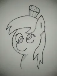 Size: 3120x4160 | Tagged: safe, artist:valuable ashes, derpibooru import, derpy hooves, pegasus, pony, female, food, image, jpeg, monochrome, muffin, solo, traditional art