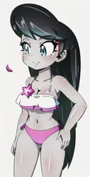 Size: 324x640 | Tagged: safe, artist:luckreza8, derpibooru import, editor:ah96, machine learning generated, octavia melody, human, equestria girls, anime, bikini, blushing, breasts, busty octavia melody, clothes, eye clipping through hair, eyebrows, eyebrows visible through hair, female, hand on hip, happy, image, imgcreator, png, simple background, smiling, solo, swimsuit, white background