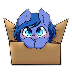 Size: 3464x3464 | Tagged: artist needed, safe, derpibooru import, oc, earth pony, pony, blushing, box, cardboard box, earth pony oc, image, png, pony in a box, simple background, sticker, transparent background