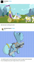 Size: 526x959 | Tagged: safe, derpibooru import, princess celestia, alicorn, earth pony, pegasus, pony, 3d, 3d model, animated, chariot, female, gif, gun, image, implied death, john f. kennedy, male, mare, meme, rifle, royal guard, sniper rifle, stallion, this will end in death, tumblr, weapon