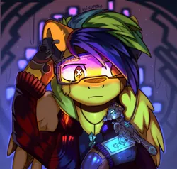 Size: 2000x1900 | Tagged: safe, artist:freak-side, derpibooru import, bird, cyborg, pegasus, pony, robot, cyberpunk, glasses, image, jpeg, photo, solo