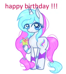Size: 841x950 | Tagged: safe, artist:magicangelstarartist, derpibooru import, oc, unofficial characters only, pony, unicorn, birthday gift art, female, gift art, image, jpeg, mare, present, simple background, solo, text