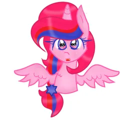 Size: 913x875 | Tagged: safe, artist:magicangelstarartist, derpibooru import, oc, unofficial characters only, alicorn, pony, female, half body, image, jpeg, mare, multicolored hair, simple background, solo, spread wings, wings