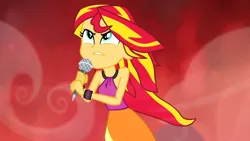 Size: 1920x1080 | Tagged: safe, derpibooru import, screencap, sunset shimmer, equestria girls, rainbow rocks, bare shoulders, clothes, female, image, jpeg, sleeveless, solo