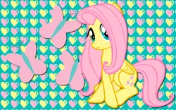 Size: 2560x1600 | Tagged: safe, artist:alicehumansacrifice0, artist:fluttershy7, artist:ooklah, derpibooru import, edit, fluttershy, pegasus, pony, abstract background, crossed hooves, cutie mark, female, heart, image, looking at you, mare, png, solo, wallpaper, wallpaper edit