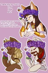Size: 669x1014 | Tagged: safe, artist:inkkeystudios, derpibooru import, oc, unofficial characters only, anthro, bee, earth pony, insect, pony, bumblebee, clothes, eyes closed, facial hair, floral head wreath, flower, furry, goatee, image, jpeg, smiling, toga