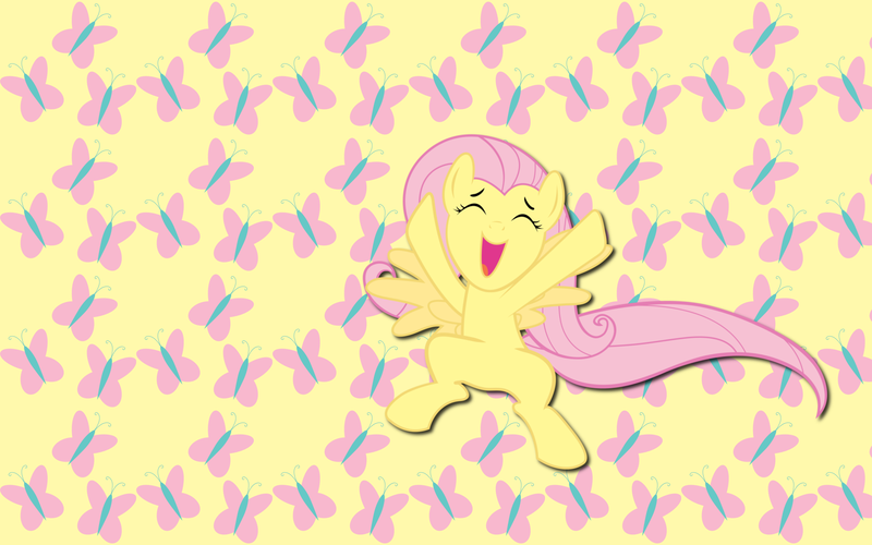 Size: 2560x1600 | Tagged: safe, artist:alicehumansacrifice0, artist:mihaaaa, artist:ooklah, derpibooru import, edit, fluttershy, pegasus, pony, cutie mark, cutie mark background, eyes closed, female, happy, image, jumping, mare, open mouth, open smile, png, smiling, solo, spread wings, wallpaper, wallpaper edit, wings