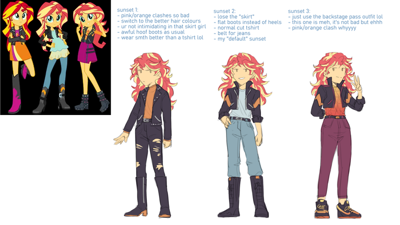 Size: 1280x720 | Tagged: safe, artist:evelili, derpibooru import, part of a set, screencap, sunset shimmer, human, equestria girls, clothes, image, png, reference sheet, text