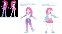 Size: 1280x720 | Tagged: safe, artist:evelili, derpibooru import, part of a set, screencap, pinkie pie, human, equestria girls, clothes, image, png, reference sheet, text