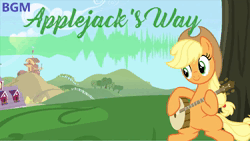 Size: 1920x1080 | Tagged: safe, artist:bgm, derpibooru import, machine learning assisted, machine learning generated, applejack, animated, applejack's hat, banjo, cowboy hat, day, hat, image, music, musical instrument, outdoors, playing instrument, smiling, song, subtitles, sweet apple acres, text, webm, youtube link