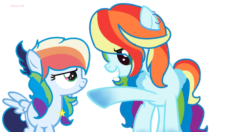 Size: 1024x569 | Tagged: safe, artist:magicangelstarartist, artist:ponybasesrus, derpibooru import, oc, oc:rainbow swirl, oc:thunder rainbow, unofficial characters only, pegasus, pony, base used, duo, ear piercing, earring, female, image, jewelry, mare, piercing, png, simple background, transparent background