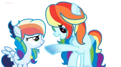 Size: 1024x569 | Tagged: safe, artist:magicangelstarartist, artist:ponybasesrus, derpibooru import, oc, oc:rainbow swirl, oc:thunder rainbow, unofficial characters only, pegasus, pony, base used, duo, ear piercing, earring, female, image, jewelry, mare, piercing, png, simple background, transparent background
