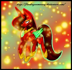 Size: 477x462 | Tagged: safe, artist:firedragonmoon15, derpibooru import, oc, oc:phoenix scarletruby, alicorn, pony, brown mane, brown tail, calm, colored wings, gradient background, image, jewelry, lidded eyes, lowres, mint wings, necklace, outline, png, red coat, red wings, scar, sparks, tail, two toned wings, wings