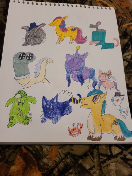 Size: 3024x4032 | Tagged: safe, artist:mintwhistle, derpibooru import, hitch trailblazer, izzy moonbow, kenneth, pipp, pipp petals, sunny starscout, bird, cat, crab, dog, hybrid, mouse, pony, rabbit, reptile, seagull, snake, :3, animal, ball, bucktooth, chaos, coat markings, colored pencil drawing, confused, creature, derpibooru exclusive, diadem, female, flying, frown, g4, g5, g5 to g4, generation leap, hat, headband, horn, image, izzy impaling things, izzy is tol, izzy's tennis ball, jewelry, jpeg, lopsided, magician, male, mare, mcsnips-a-lot, motion lines, mouse tail, old art, pale belly, pegacat, pipp is short, question mark, regalia, sketchbook, smiling, snek, sock, sock puppet, socks (coat marking), spots, spread wings, stallion, stick pony, strange, tail, tennis ball, tongue out, top hat, traditional art, unidog, unshorn fetlocks, wat, weird, wings