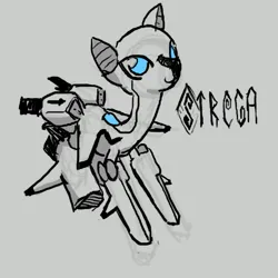 Size: 653x653 | Tagged: artist needed, safe, derpibooru import, oc, oc:strega, ponified, unofficial characters only, object pony, original species, plane pony, pony, spaceship ponies, blue eyes, cute, gray background, image, monochrome, neo noir, partial color, plane, png, simple background, solo, spaceship