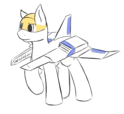 Size: 637x585 | Tagged: artist needed, safe, derpibooru import, oc, ponified, unnamed oc, unofficial characters only, object pony, original species, plane pony, pony, spaceship ponies, colored, determined look, image, male, plane, png, raised hoof, serious, serious face, simple background, solo, solo male, spaceship, stallion, vic viper, visor, white background