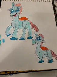 Size: 3024x4032 | Tagged: safe, artist:mintwhistle, derpibooru import, ocellus, changedling, changeling, colored pencil drawing, derpibooru exclusive, female, g4, g4 to g5, g5, generation leap, image, jpeg, old art, open mouth, open smile, raised hoof, raised leg, shy, sketchbook, smiling, solo, teenager, traditional art