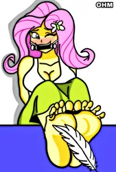 Size: 1961x2897 | Tagged: suggestive, artist:artiohm, derpibooru import, fluttershy, equestria girls, barefoot, bit gag, blushing, bondage, breasts, busty fluttershy, clothes, erotic tickling, feather, feet, female, femsub, fetish, fluttersub, foot fetish, gag, image, jpeg, one eye closed, skirt, solo, solo female, submissive, tanktop, tickle fetish, tickle torture, tickling, toe tied, toes