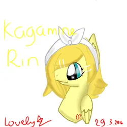 Size: 768x768 | Tagged: safe, artist:magicangelstarartist, derpibooru import, pegasus, bandana, bust, crossover, image, kagamine rin, png, simple background, solo, text