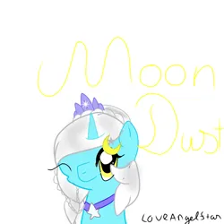 Size: 768x768 | Tagged: safe, artist:magicangelstarartist, derpibooru import, oc, oc:moon dust, unofficial characters only, unicorn, choker, image, jewelry, moon, one eye closed, png, simple background, solo, stars, text, tiara, wink