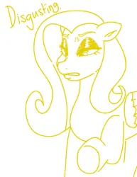 Size: 570x737 | Tagged: safe, artist:rawmel, derpibooru import, fluttershy, pegasus, pony, digital art, disgusted, eyeshadow, female, fluttershy is not amused, image, looking down, makeup, mare, monochrome, png, simple background, solo, solo female, unamused, white background