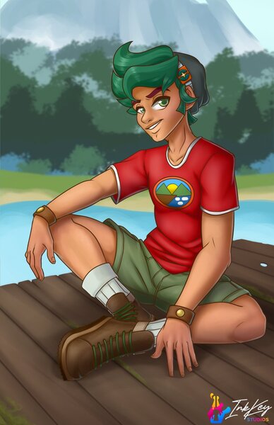 Size: 792x1224 | Tagged: safe, artist:inkkeystudios, derpibooru import, timber spruce, equestria girls, image, jpeg, looking at you, sitting, smiling, solo