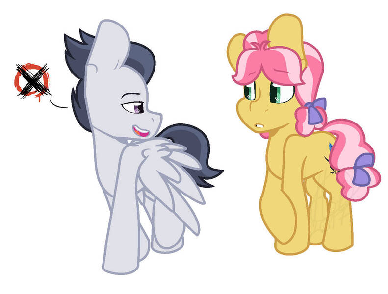 Size: 1026x778 | Tagged: safe, artist:eivilpotter, derpibooru import, oc, unofficial characters only, earth pony, pegasus, pony, duo, female, image, jpeg, male, mare, ribbon, simple background, stallion