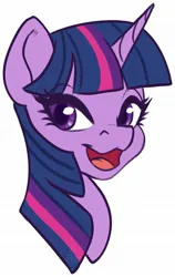 Size: 1273x2015 | Tagged: safe, artist:inkkeystudios, derpibooru import, twilight sparkle, pony, bust, image, jpeg, looking at you, open mouth, open smile, simple background, smiling, solo, white background