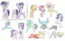 Size: 2800x1755 | Tagged: safe, artist:notfocks, derpibooru import, applejack, bon bon, derpy hooves, fluttershy, lyra heartstrings, pinkie pie, rainbow dash, rarity, starlight glimmer, sweetie drops, trixie, twilight sparkle, earth pony, pegasus, pony, unicorn, butt, female, image, jpeg, mane six, mare, traditional art, wat