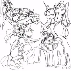 Size: 540x540 | Tagged: safe, artist:rareapples, derpibooru import, applejack, twilight sparkle, twilight sparkle (alicorn), alicorn, earth pony, pony, 2d, digital art, female, horn, image, jpeg, long horn, looking at each other, looking at someone, mare, sketch, smiling, smiling at each other, wings