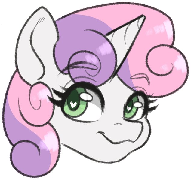 Size: 2045x1932 | Tagged: safe, artist:inkkeystudios, derpibooru import, sweetie belle, pony, unicorn, bust, eyebrows, eyebrows visible through hair, heart, heart eyes, image, jpeg, looking at you, portrait, smiling, wingding eyes