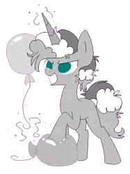Size: 332x444 | Tagged: safe, artist:artflicker, derpibooru import, pokey pierce, pony, unicorn, balloon, discorded, evil grin, female, grin, image, mare, partial color, png, poppy pin, rule 63, simple background, smiling, solo, transparent background