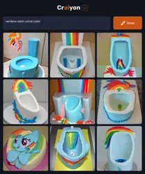 Size: 1536x1850 | Tagged: suggestive, craiyon, derpibooru import, machine learning generated, rainbow dash, cake, food, fusion, image, machine learning abomination, not salmon, png, transformation, urinal, wat, we are going to hell