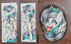 Size: 2327x1444 | Tagged: safe, artist:inkkeystudios, derpibooru import, oc, unofficial characters only, pegasus, pony, ahegao, badge, bedroom eyes, body pillow, body pillow design, eyes rolling back, floating wings, heart, heart eyes, image, jpeg, lidded eyes, looking at you, open mouth, open smile, photo, smiling, spread wings, tongue out, traditional art, underhoof, wingding eyes, wings