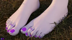 Size: 3840x2160 | Tagged: suggestive, artist:shadowboltsfm, derpibooru import, oc, oc:inkwell stylus, anthro, plantigrade anthro, 3d, 4k, barefoot, blender, feet, fetish, foot fetish, foot focus, grass, high res, image, jewelry, micro, nail polish, not sfm, png, toe ring, toenail polish, toes, when you see it