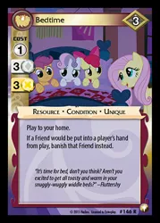 Size: 344x480 | Tagged: safe, derpibooru import, apple bloom, fluttershy, scootaloo, sweetie belle, stare master, bed, ccg, cutie mark crusaders, enterplay, equestrian odysseys, fluttershy's cottage, fluttershy's cottage (interior), image, jpeg, merchandise