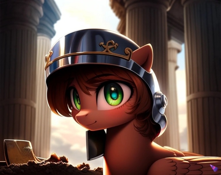 Size: 768x608 | Tagged: safe, derpibooru import, machine learning generated, purplesmart.ai, stable diffusion, oc, oc:leafhelm, pegasus, pony, helmet, image, jpeg, temple ruins