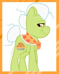 Size: 844x1060 | Tagged: safe, artist:eivilpotter, derpibooru import, granny smith, earth pony, pony, female, frills, image, looking at you, mare, png, side view, simple background, solo, tail, tail bun