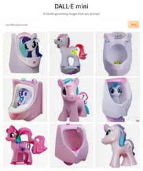 Size: 1212x1455 | Tagged: suggestive, craiyon, derpibooru import, machine learning generated, pony, anatomical horror, cursed image, fusion, image, low quality, lowres, machine learning abomination, nightmare fuel, png, probably not salmon, simple background, urinal, urinal pony, we are going to hell, white background, why