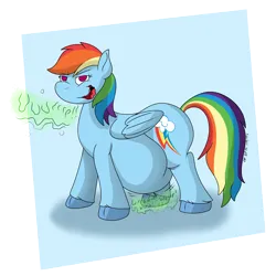 Size: 2500x2500 | Tagged: safe, alternate version, artist:xyclone, derpibooru import, rainbow dash, pegasus, belly, burp, chubby, female, image, png, signature, simple background, solo, solo female, stomach noise, transparent background, uvula