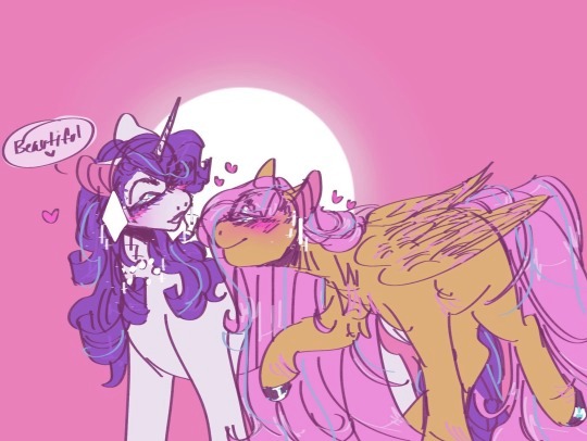 Size: 540x406 | Tagged: safe, artist:rareapples, derpibooru import, fluttershy, rarity, pegasus, pony, unicorn, 2d, blushing, digital art, drawing, female, horn, hunched over, image, jpeg, looking at each other, looking at someone, mare, simple background, smiling, talking, text, wings