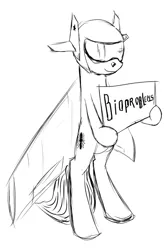 Size: 600x900 | Tagged: artist needed, safe, derpibooru import, oc, unnamed oc, unofficial characters only, original species, plane pony, pony, robot, robot pony, bioproblems, holding, holding sign, image, plane, png, simple background, smiling, solo, white background