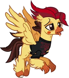 Size: 1440x1619 | Tagged: safe, artist:lightningbolt, derpibooru import, ponified, classical hippogriff, hippogriff, pony, undead, zombie, .svg available, bags under eyes, beak, bloodshot eyes, bone, broken beak, claws, clothes, derpibooru exclusive, facial markings, flying, hooves, image, lidded eyes, male, nick martin, png, scar, simple background, sleeping with sirens, solo, spread wings, stitches, talons, tattered, tongue out, torn clothes, torn ear, transparent background, vector, wings