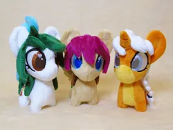 Size: 2048x1536 | Tagged: safe, artist:hellgacraft, derpibooru import, oc, unofficial characters only, earth pony, pegasus, pony, unicorn, chibi, commission, horn, image, irl, jpeg, photo, plushie, standing, trio